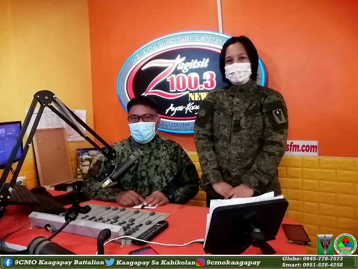 Staff Sergeant Diana O. Tino of 9CMO Battalion was interviewed by Police Corporal Mercolito P. Lovendino Jr. in the radio program of Regional Mobile Force Battalion (RMFB5) in Zagitsit News FM 100.3 MHz.

Open the link below.

facebook.com/9kaagapay/phot…

#Support9CMOBn
#SupportRMFB5