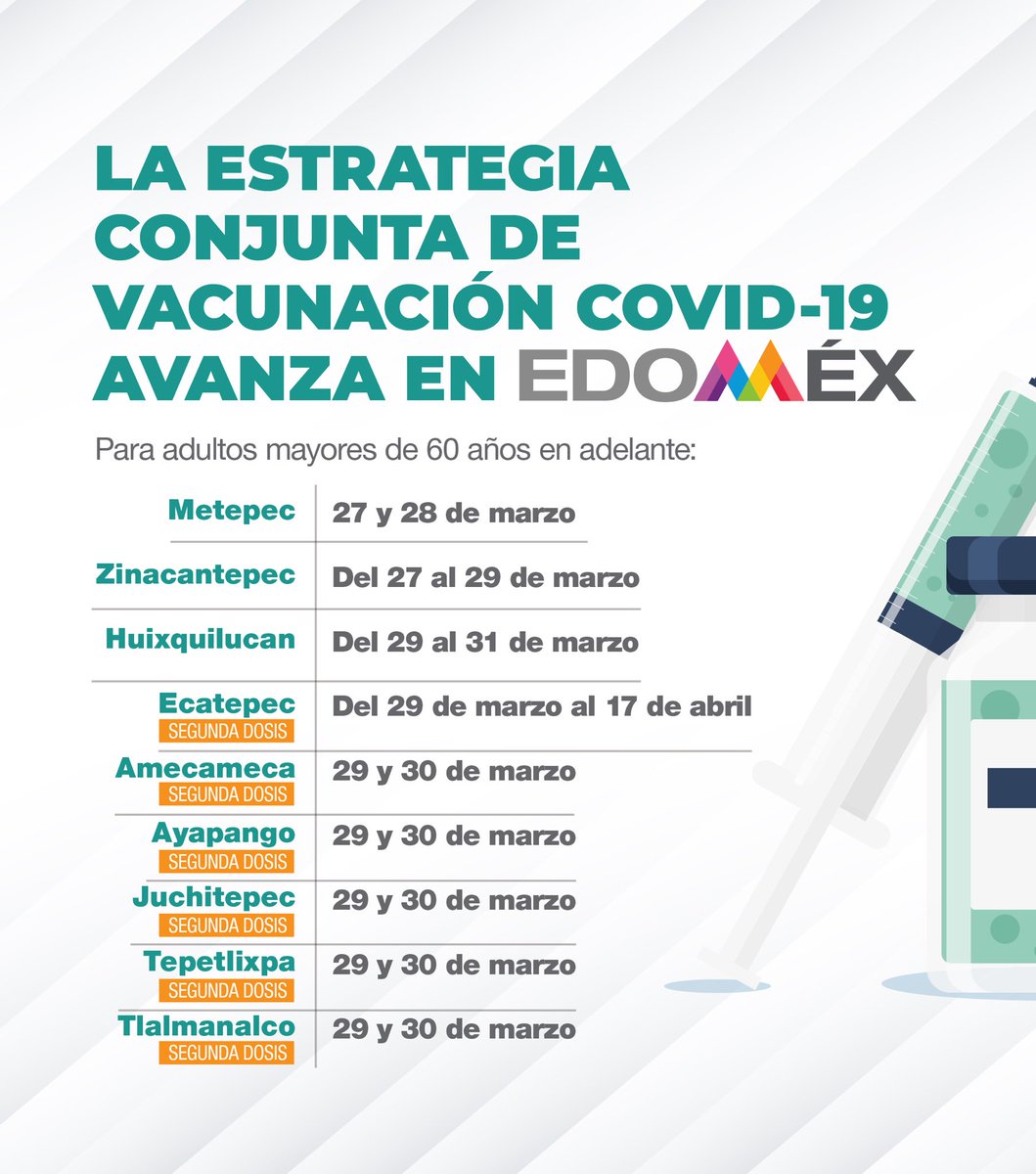 alfredodelmazo's tweet image. Avanza la #EstrategiaDeVacunación en el #Edoméx.

Consulta las sedes y los horarios en: edomex.gob.mx/vacunacion