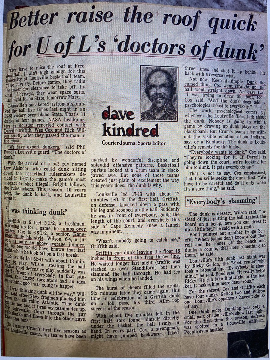 Thx CBS ⁦<a href="/60Minutes/">60 Minutes</a>⁩ for segment on former Louisville ⁦<a href="/courierjournal/">Courier Journal</a>⁩ Dave Kindred...got attached Kindred-Klassic article from my ⁦<a href="/LouisvilleMBB/">Louisville Men's Basketball</a>⁩ archives...1976-77 season in which the dunk re-instated to college ⁦<a href="/RealCardGame/">Kelly Dickey</a>⁩ ⁦<a href="/boys_laundry/">The Laundry Boys</a>⁩