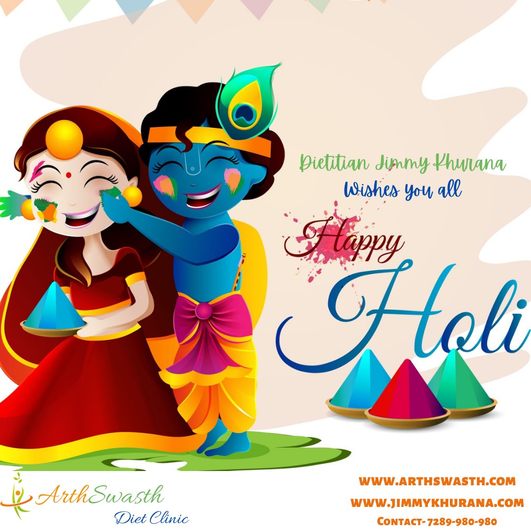 ArthSwasth's tweet photo. Let the child hidden inside you come out this Holi, and play with colors of love and happiness all around.
#happyholi2021 #jimmykhurana #arthswasth #dietitian #dietclinic
Contact- 7289-980-980 https://t.co/6JZBqH6I9a