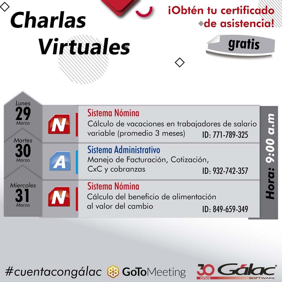 icyasgalac's tweet photo. Agenda Charlas Virtuales Gálac:
29/03 https://t.co/Pwz7Rdp7yX
30/03 https://t.co/3cbi6zq5td
31/03 https://t.co/rC4D2ECTaj
#softwarecontable
#softwareadministrativo
#softwarenomina
#cuentacongálac
#ccpdistrito https://t.co/R9gxkiDpdE