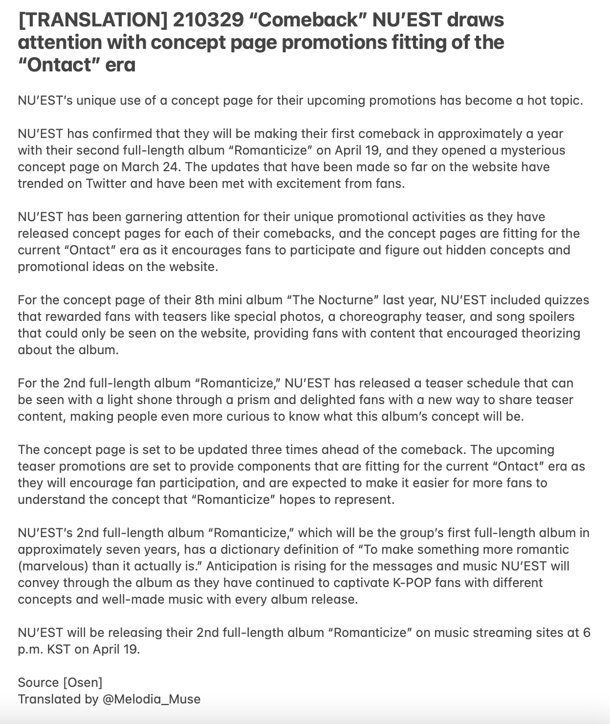 Jee Nu Est English Translations Translation Comeback Nu Est Draws Attention With Concept Page Promotions Fitting Of The Ontact Era 뉴이스트 Nuest Nuestnews Romanticize T Co Vpzlqh4ygy T Co Pginipdgbw