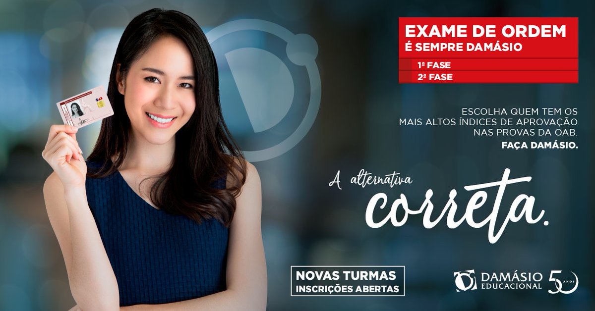 damasioaracatub's tweet photo. Estudando para OAB? Qual fase?
Seja qual for a fase para a qual esteja se preparando, temos a opção de curso certo para você!
(18) ☎ 3301-2939/ 📱 99141-8872.
#ExamedeOrdem #Araçatuba #Birigui #Direito #Advogar #OAB #Aprovação #Carteirinha #Advocacia #Curso #FGV #Prova #EAD https://t.co/7pig0J1Ocb