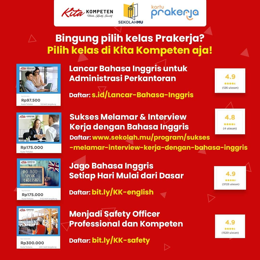 IklanBalikpapan's tweet photo. Ayo belajar bareng KITA di https://t.co/lg67ePZRGJ
Ingat Prakerja, ingat Kita Kompeten!
#prakerja #kartuprakerja #kartuprakerja2021 #kitakompen #pelatihanbahasainggris #bahasainggris #kartuprakerja2021 #safetyofficer #programkartuprakerja #siapdarisekarang https://t.co/tmGMgx0CKH
