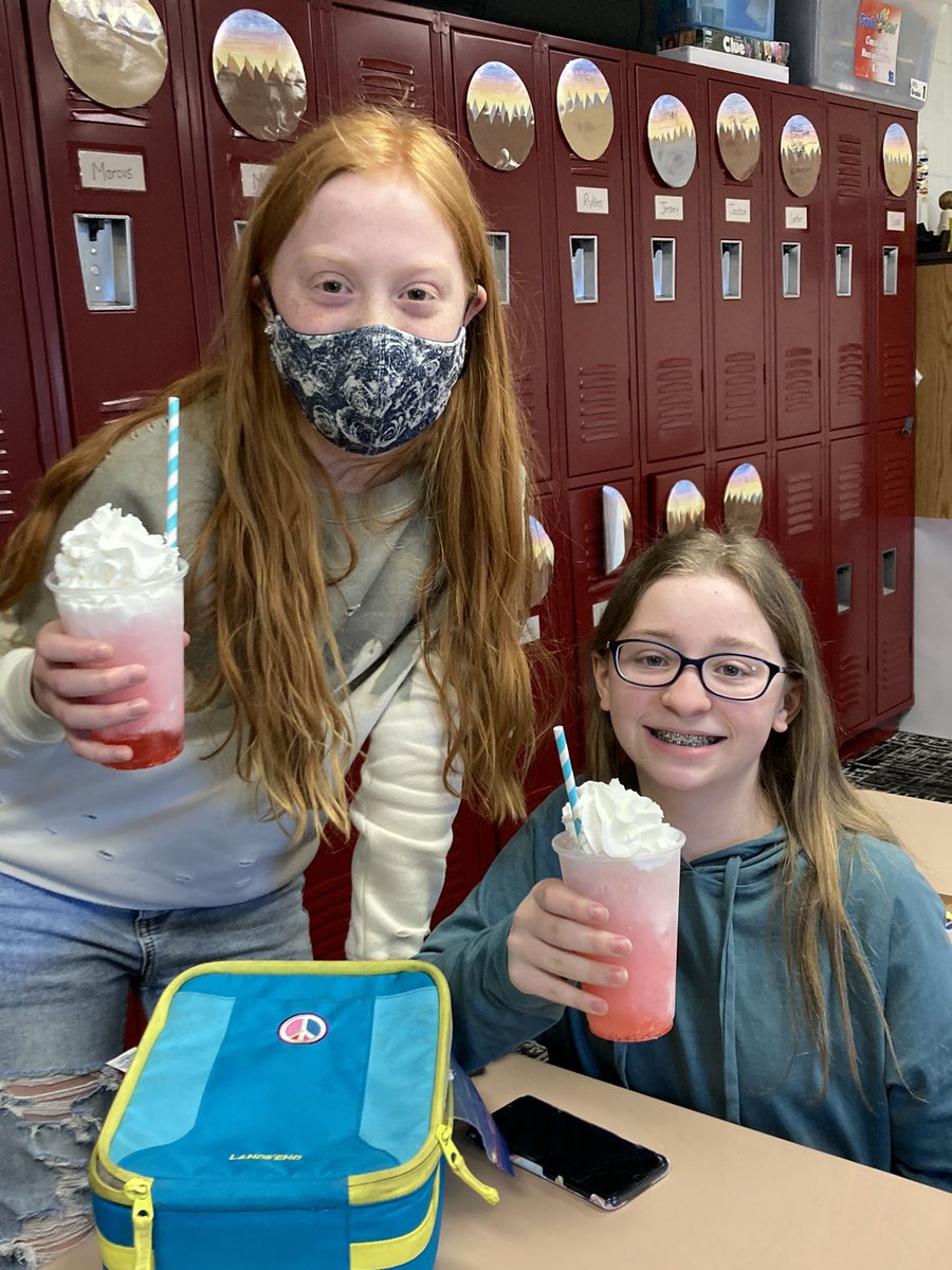 MrsBridgetEbert's tweet photo. Celebrated March Book Club this past week with discussion and Italian sodas! Thank you @AlanGratz  for great literature that drew some of my kids to this months book club! Tri-Valley gives it 👍🏻👍���⬆️ https://t.co/CjFPJsOsul
