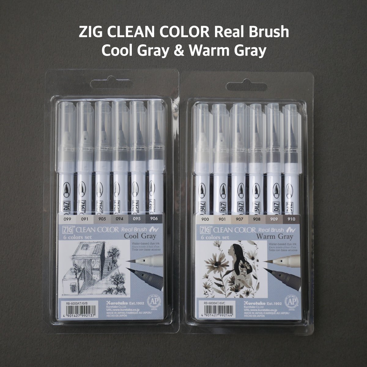 New item introduction✨
ZIG CLEAN COLOR Real Brush, 6 colors set "Cool Gray" and “Warm Gray”!

Since colors of similar color tone have been chosen, you can easily express shadows and gradations beautifully👥