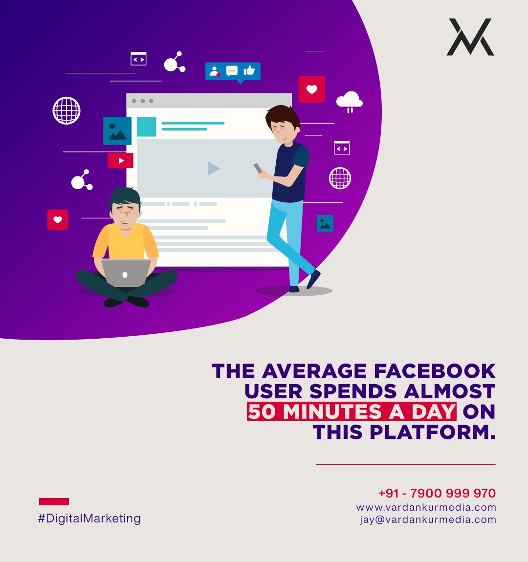 VardankurMedia's tweet photo. Do you know that the average Facebook user spends almost 50 minutes a day on this platform🔥✅

How much time did you spend on Facebook?
Comment your answer. 🤔

#digitalmarketing #digitalmarketingagency #marketingtips
#socialmediaadvertising #marketingplan #marketingexpert https://t.co/52la7k0msL
