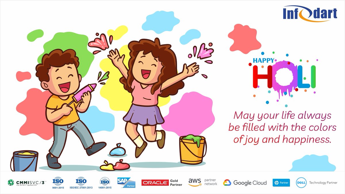 Infodart_tech's tweet photo. May your life be filled with the colours of joy! 
Infodart wishes you and your loved ones a very happy Holi. 
#Infodart #HappyHoli #Holi https://t.co/emPXxBVugk
