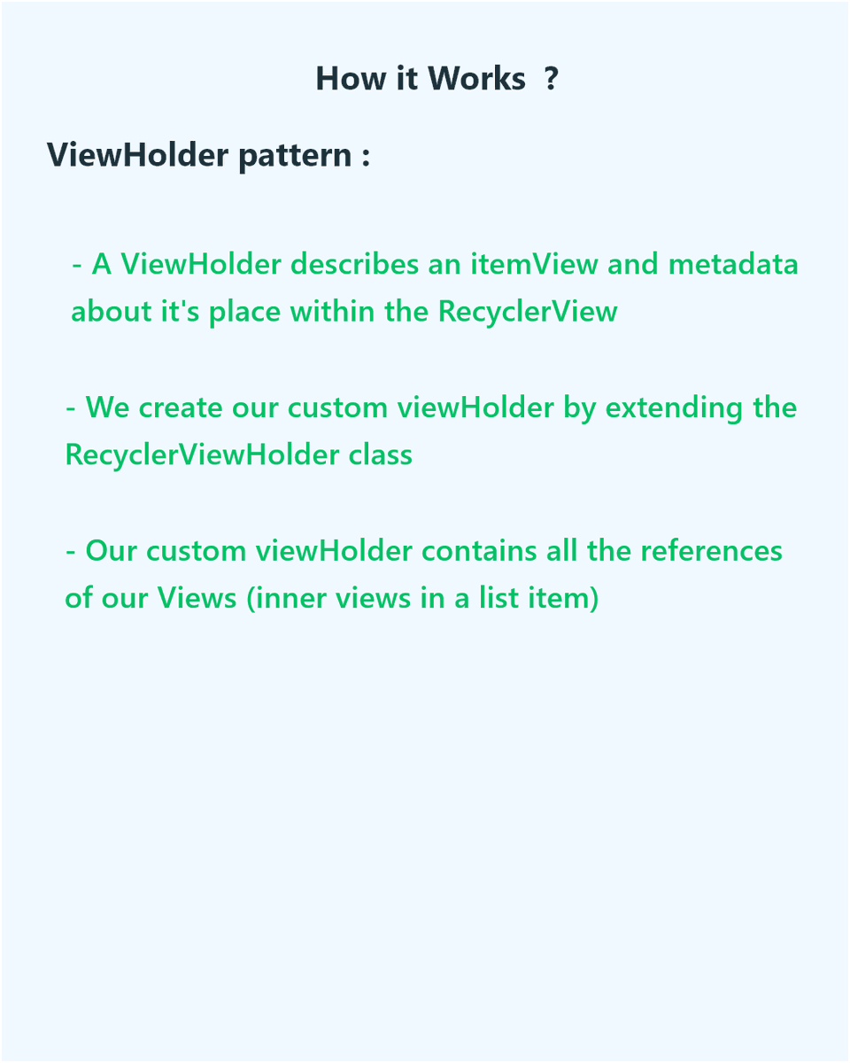 DAYAKAR_A_L's tweet photo. RecyclerView Basics
for more tutorials visit https://t.co/OiqhoturoM

#recyclerview #androiddevelopment #AndroidDev #andoriddeveloper #programmer #coder #programming #coding https://t.co/xzm8nQP3an