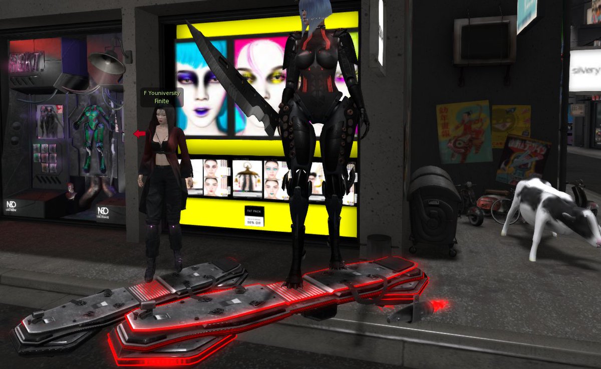 [x] I've been at this event with my friend. We've been shopping for hours now and hanging out. I'mma make a cyber look for my RP character. I picked up this nice armor.