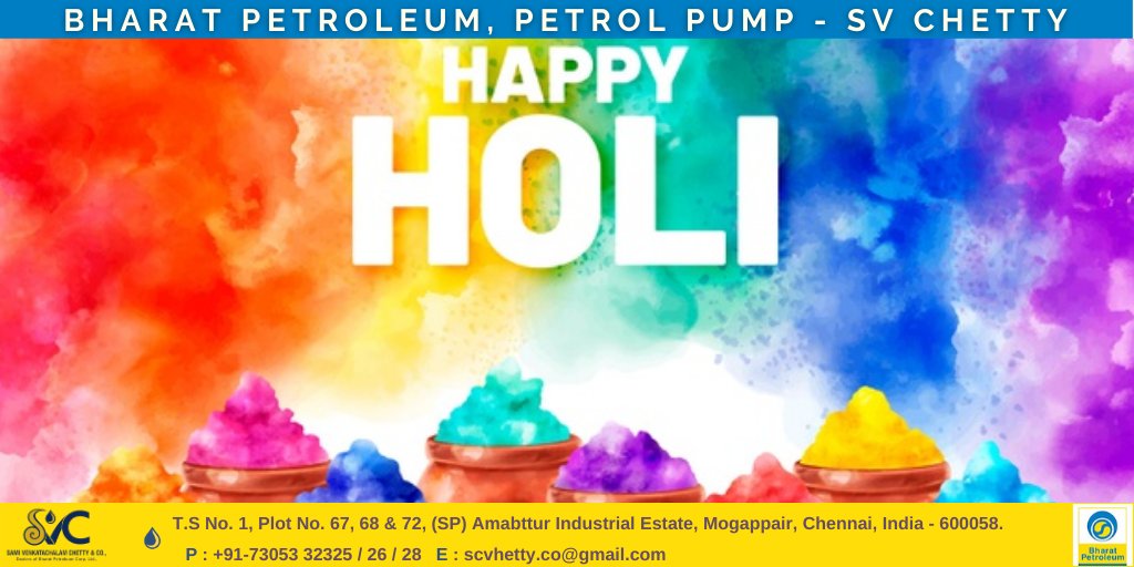 ChettyCo's tweet photo. Wishing Everyone A Very Happy Holi! 🎭 May this festival of colors bring joy to all.
#BPCL #BharatPetroleum #Holi2021 #HappyHoli #HappyHoli2021 #HappyHoliwishes #HappyHoli2K21 https://t.co/eWLiY7uyNE