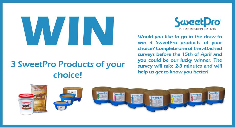 SweetProAus's tweet image. ANSWER FOR YOUR CHANCE TO WIN!

Enter and help us get to know you better, by answering one of the below surveys by 15/4/21

The link to our General Survey (cattle, sheep and horse products) is: surveymonkey.com/r/CN3XNQ9
The link to our Equine Survey is: surveymonkey.com/r/CTWXRP6