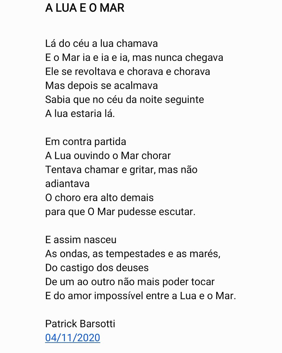 Barsotti03's tweet photo. A LUA E O MAR
#poeta #poesia #poema #Lua #mar #noite #noctem #poetry #patrickbarsotti #Brazilian #trendingtopics #words #deep #oceano #meupoema https://t.co/vbvY0qISAP