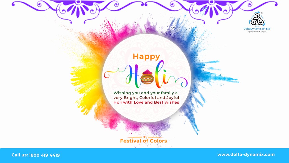 deltadynamix's tweet photo. Wishing you and your family a very Bright, Colorful, and Joyful #Holi with Love and Best wishes.

#HappyHoli2021 #festivalofcolors #DeltaDynamix https://t.co/smvrY9pYeo