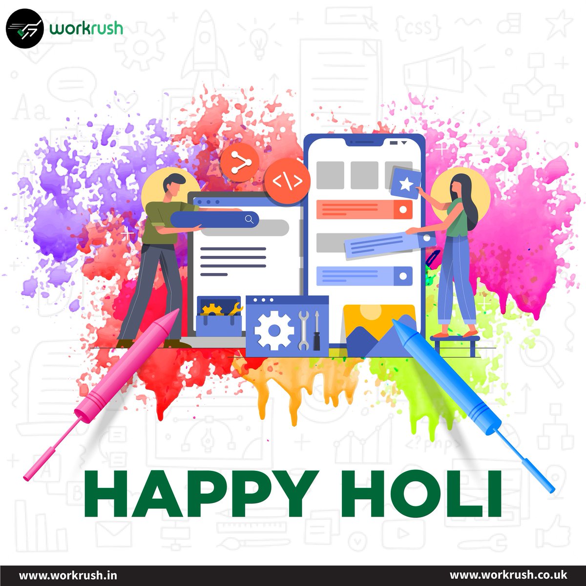 Workrush_'s tweet photo. Let the festival of colors bring cheer, happiness and prosperity to your life and business. Wishing everyone a very Happy and colorful Holi from team Workrush.
.
.
#workrush #HappyHoli2021 #HappyHoli #होली #Holi2021 #happiness #life #RangBarse https://t.co/pZTDY1jJLn