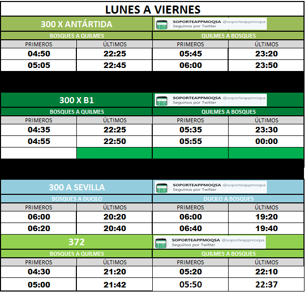 soporteappmoqsa's tweet photo. #Linea300 Ramales (xSevilla/Antártida) y B1.
#Linea372
Primeras y últimas salidas programadas de Lunes a Viernes. https://t.co/SYbjAj6Hf0
