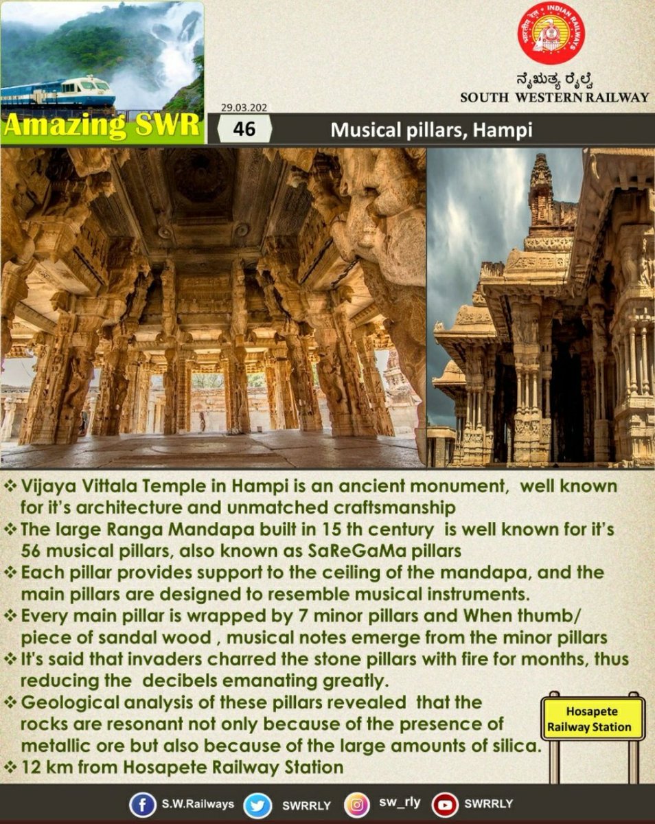 DrmMys's tweet photo. As the epicenter of Hampi's attractions, Vittala Temple is the most exquisite architectural showpiece of Hampi that displays the phenomenal sculpture of bygone era.
#AmazingSWR https://t.co/Rjqy9J20zW