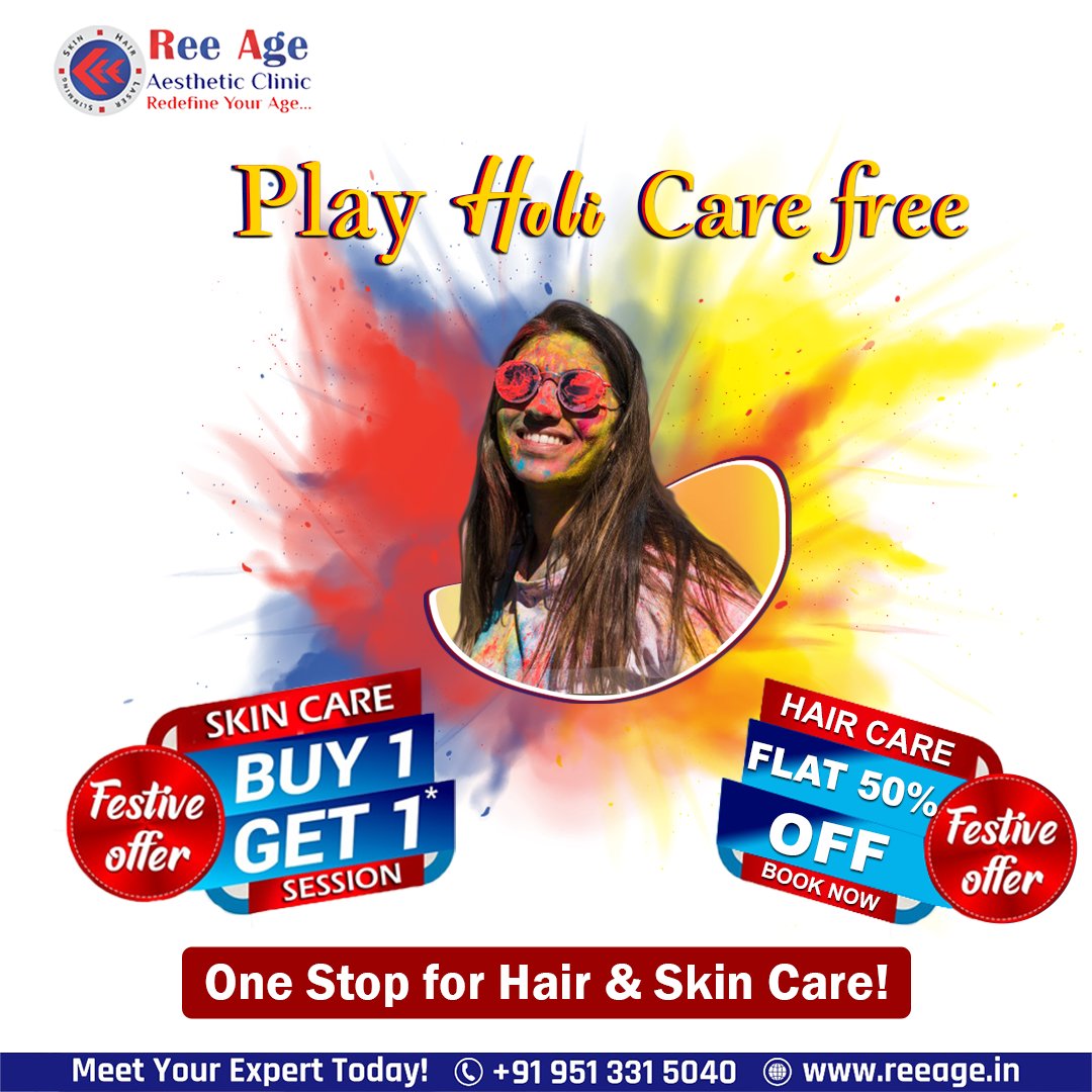 Ree_Age's tweet photo. 📣 📣 📣  Special Holi Offers📣 📣 📣 

This year play Holi Care Free!

Our Ree Age Doctors awaits to take care of your skin and Hair Post-Holi,

Happy Holi!!!

📲  9513315040
🌍 https://t.co/hXoqgMj6nQ

#holi #happyholi #holifestival #skinbooster #botox #Skin_Detoxification #Pim https://t.co/ppcH3gmELn