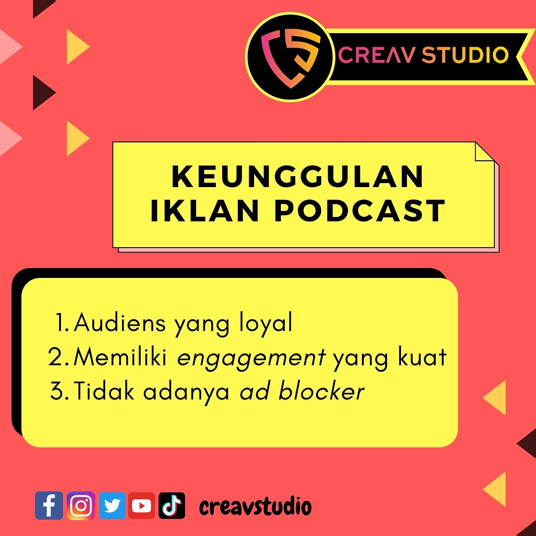 CreavStudio's tweet photo. Hallo creaver👐🏻
Sudah tau keunggulan iklan podcast belum nih? Kalau belum yuk simak keunggulan iklan podcast disini😇

#sewastudiojakarta #sewastudio #studiopodcast #studiorekaman #studiomurah #murah #podcast #podcastindonesia #sewastudiopodcast #likesforlikes #creavstudio #edit https://t.co/f57OV51X83
