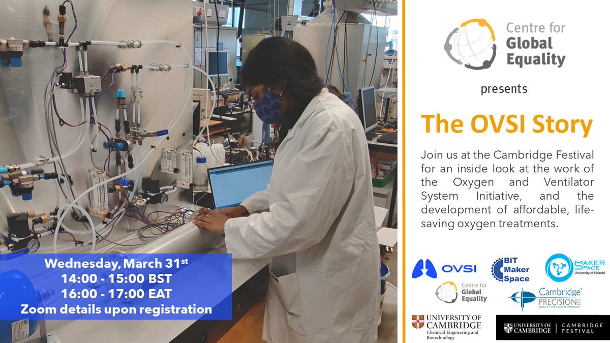 Two days left! Join us at the Cambridge Festival on Wed as we host 'The OVSI Story': an inside look at the development of a low-cost, high impact oxygen and ventilator system used during the COVID-19 pandemic. 

Register here: eventbrite.co.uk/e/the-ovsi-sto…

#CamFest #OVSI #CamCovid