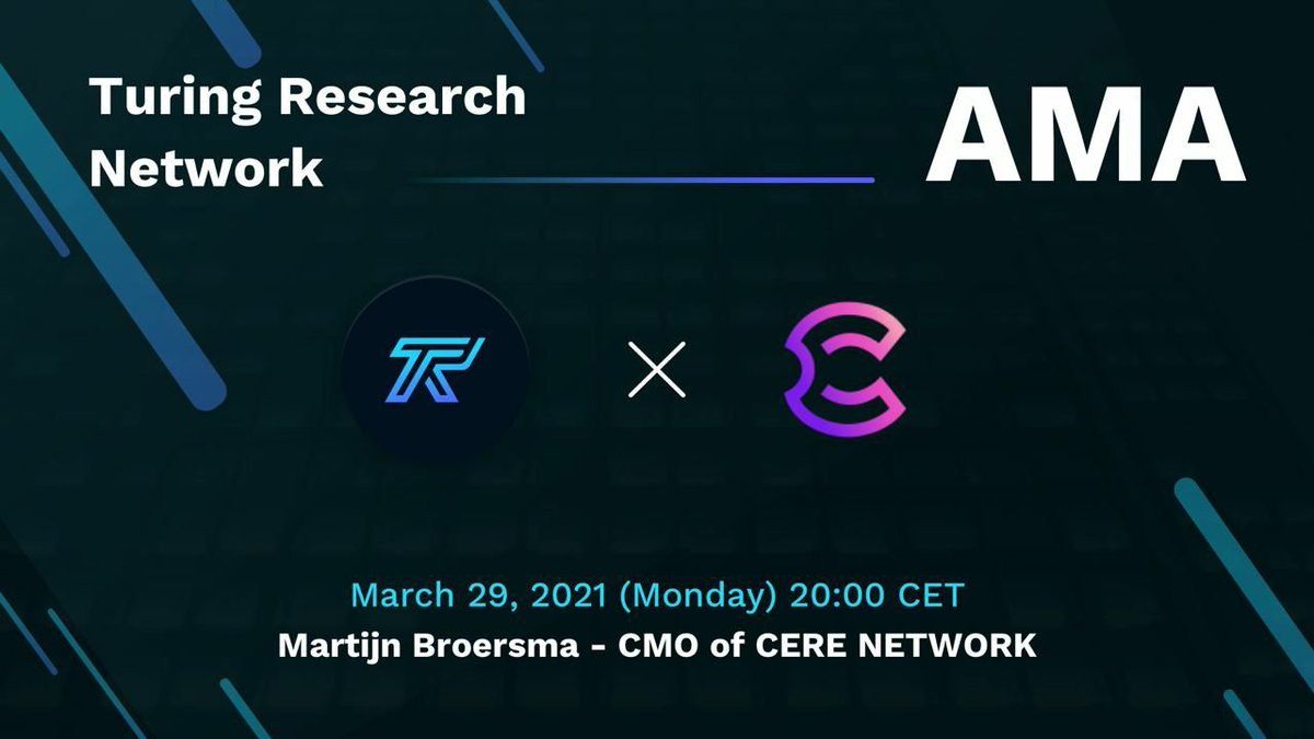 cerenetwork's tweet photo. Tonight at 20:00 CET, we will participate in the @turing_research AMA!  

Our CMO, @MartijnBroersma will be joining and we will give away 5(!) whitelist spots for the best questions during the AMA. 

Get your best question ready and make sure to join https://t.co/83fyeFzOd7 https://t.co/HhsRDbCtzm