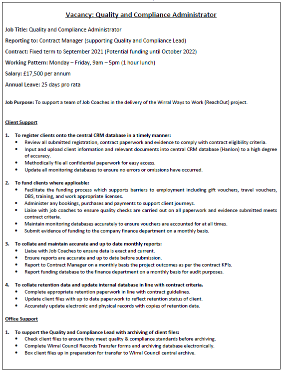 INVOLVENW's tweet photo. Involve Northwest are RECRUITING! π§
We are looking for an experienced Quality & Compliance Administrator to support one of our existing projects. π
Full details are outlined in the attached advert, including details on how to obtain an application pack. π
#InvolveNorthwest https://t.co/xcKydoZoHp