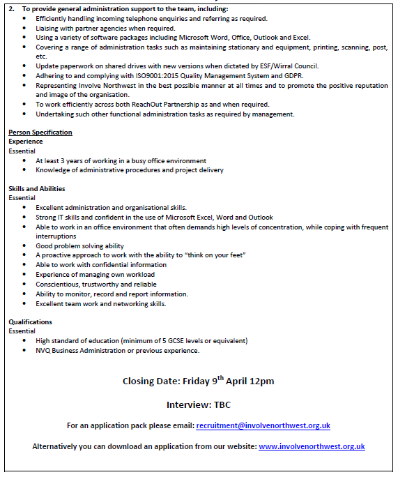 INVOLVENW's tweet photo. Involve Northwest are RECRUITING! π§
We are looking for an experienced Quality & Compliance Administrator to support one of our existing projects. π
Full details are outlined in the attached advert, including details on how to obtain an application pack. π
#InvolveNorthwest https://t.co/xcKydoZoHp