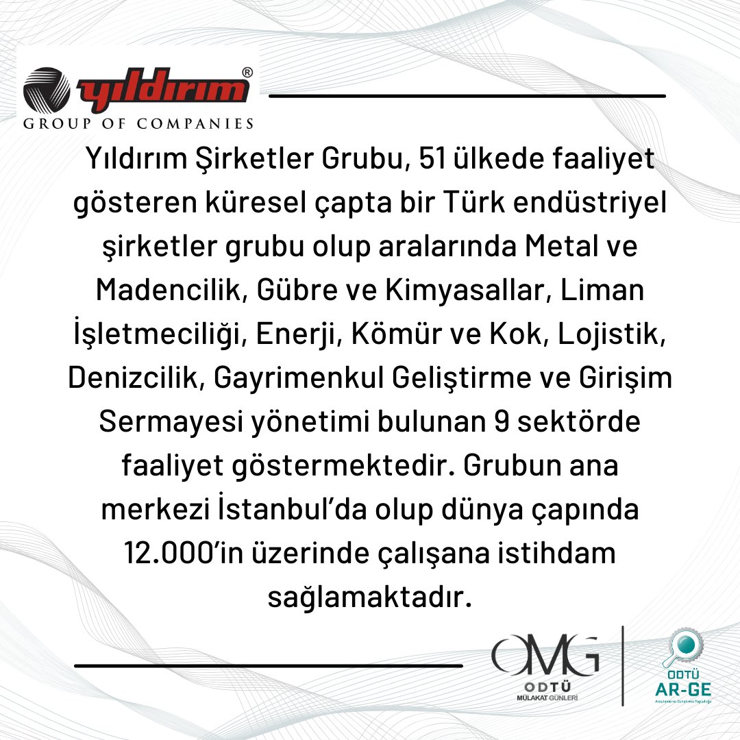 Yıldırım Şirketler Grubu 17-18 Nisan'da OMG'de! 

Başvurular çok yakında, takipte kalın! 
#odtumulakatgunleri #omg2021