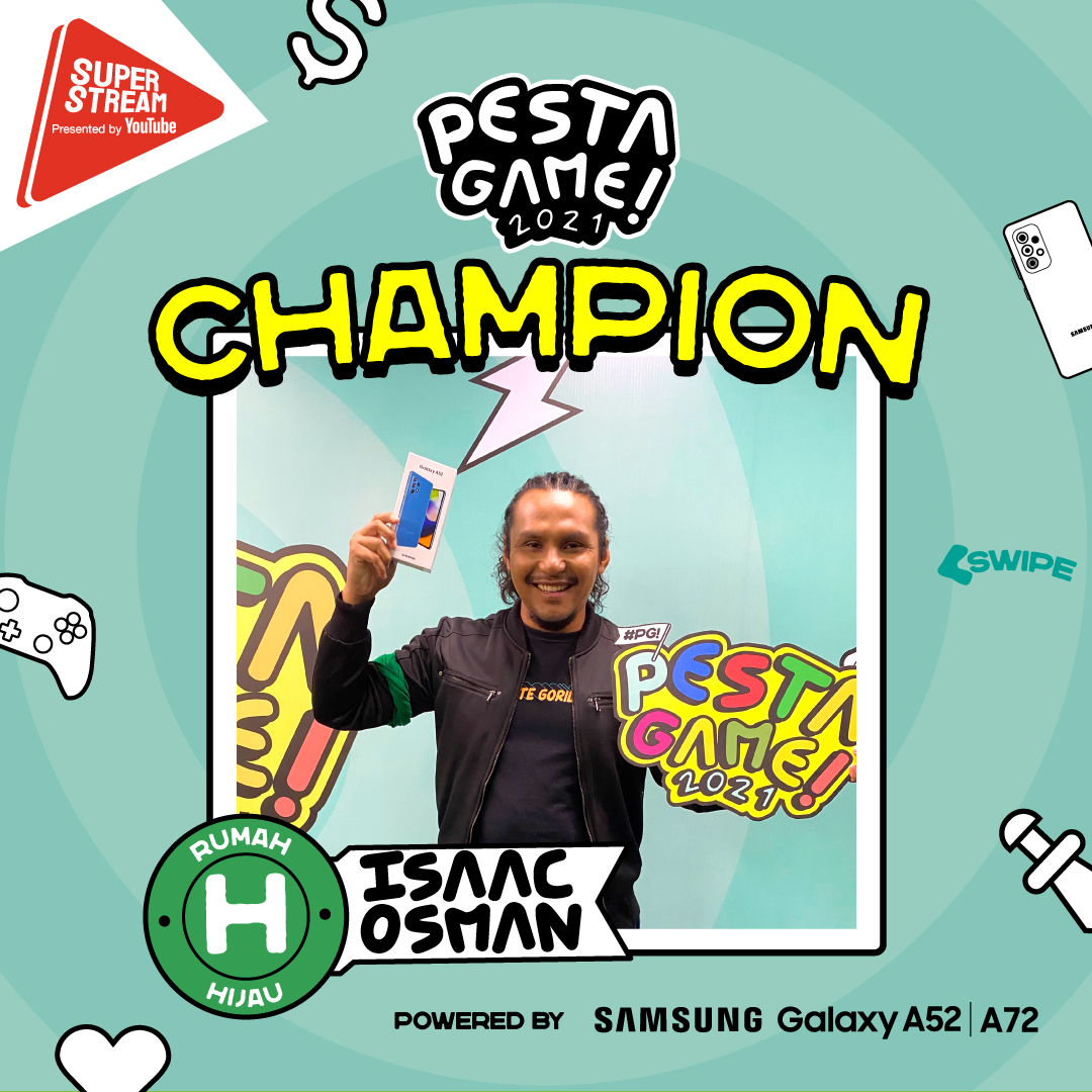 GoogleMsia's tweet photo. Hooray! Tahniah @IsaacOsmanTV selaku juara Pesta Game 2021 dikuasakan oleh Samsung Galaxy A52 dan A72!

Terima kasih juga kepada @Cikidot_channel, @Fuzzdotmy &amp; Dumpling Soda, peminat, penonton &amp; peserta yang memeriahkan #SuperStream Pesta Game 2021! Jumpa di acara seterusnya 🙌 https://t.co/kSi8FpnfRd