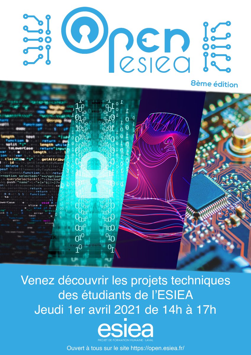 OpenESIEA's tweet photo. Le 1er Avril se tiendra l'#OpenESIEA. Ce salon présente les projets techniques des étudiants du @GroupeESIEA
 de Laval. De 14H à 17H, vous pourrez discuter avec eux en direct sur https://t.co/ImM9S0XbCQ et découvrir leurs réalisations. https://t.co/hqf0lyxcdF