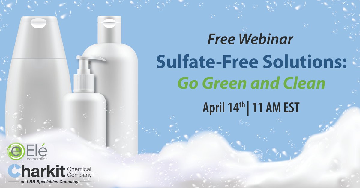We understand how challenging it can be to formulate #sulfatefree #personalcare products. That’s why we’ve collaborated with our Principal Partners at Ele Corporation on this free #webinar to help guide you through some of the most common obstacles! bit.ly/2OPKUA5