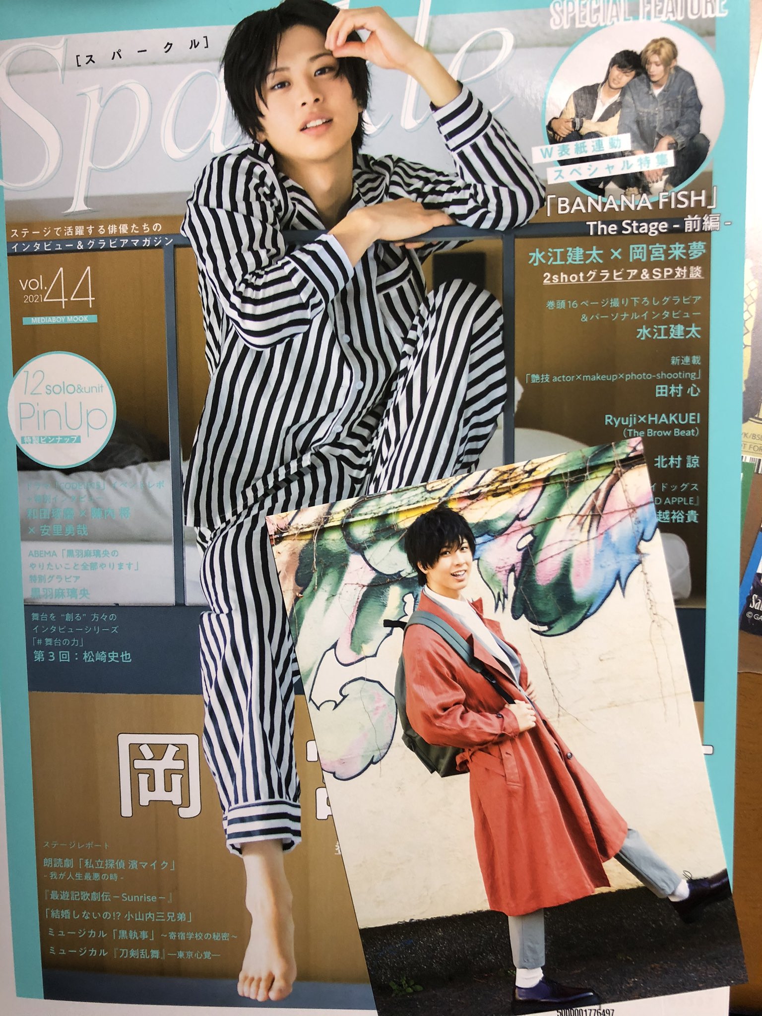 アイ ぇ まっ来た 来た 発売日前に来るとか凄い 二日とかに来ると思ってたしめちゃくちゃ嬉しいやばいニヤケ止まらん 岡宮さんのだ すご 私俳優さん目当て の雑誌初めて買った 読むのが楽しみだけど読み進められるかな 裏表紙かっこよすぎて