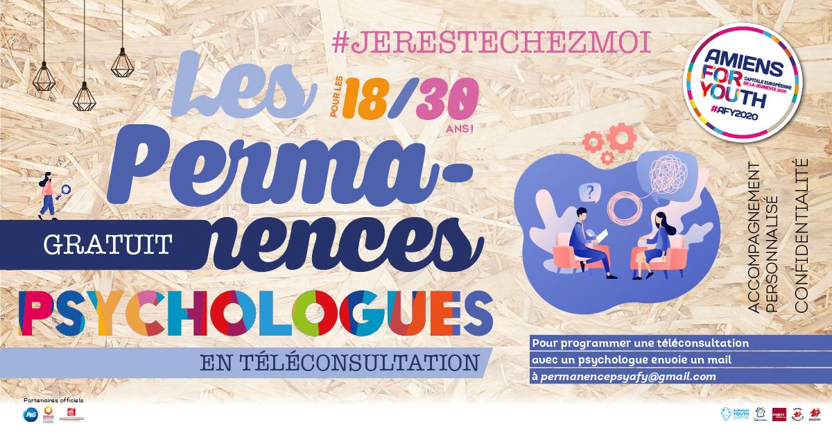 amiensforyouth's tweet photo. Pas facile de garder le moral dans ce contexte troublé... 😥 Heureusement les permanences #psy sont là pour t'aider ! ☺️

Besoin de te confier et d'échanger ? Prends RDV 👉 permanencepsyafy@gmail.com
Ça se passe en #téléconsultation et c'est #gratuit, profites-en ! ✨

#AFY2020 https://t.co/w7wLcA17sO