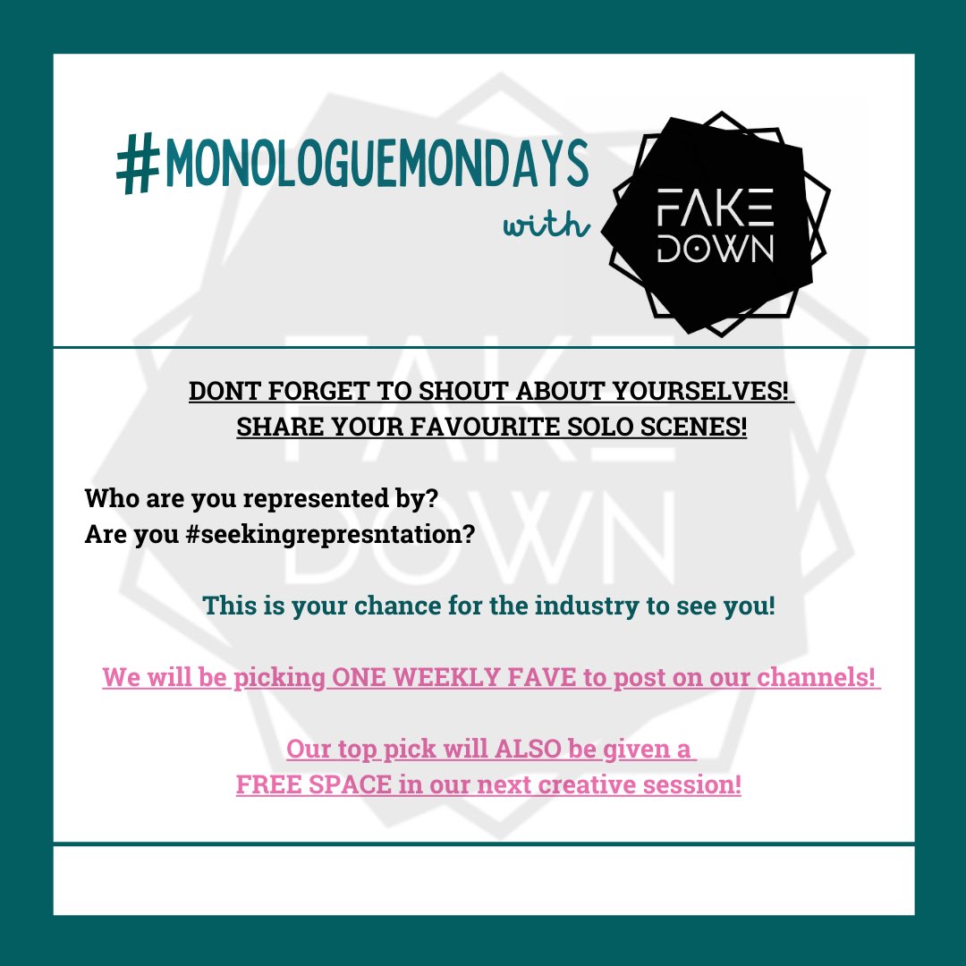FakedownC's tweet image. It’s that time again!! It’s #MonologueMondays 
Respond with your fav solo scenes and give yourself a shout out! 
Winner gets promoted on our channels as well as a FREE space on our next creative sessions!