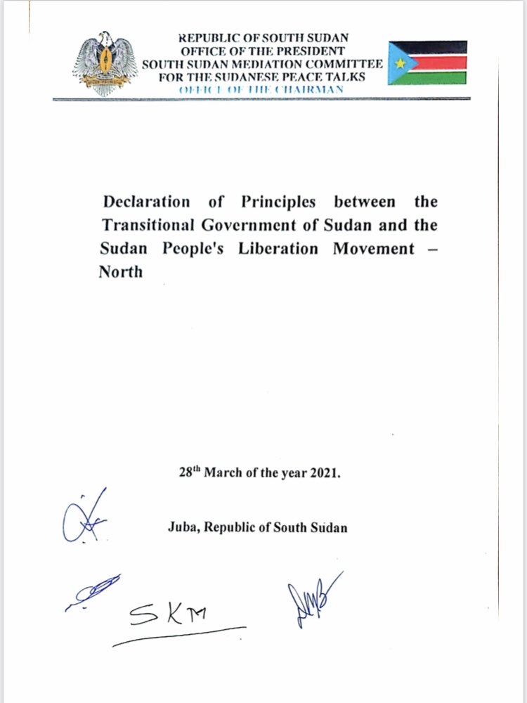 EyeRadioJuba's tweet photo. Declaration of Principles Between the Transitional Government of Sudan and the #SPLMNorth - #SouthSudan #SSOT https://t.co/8YCNYX4zQj