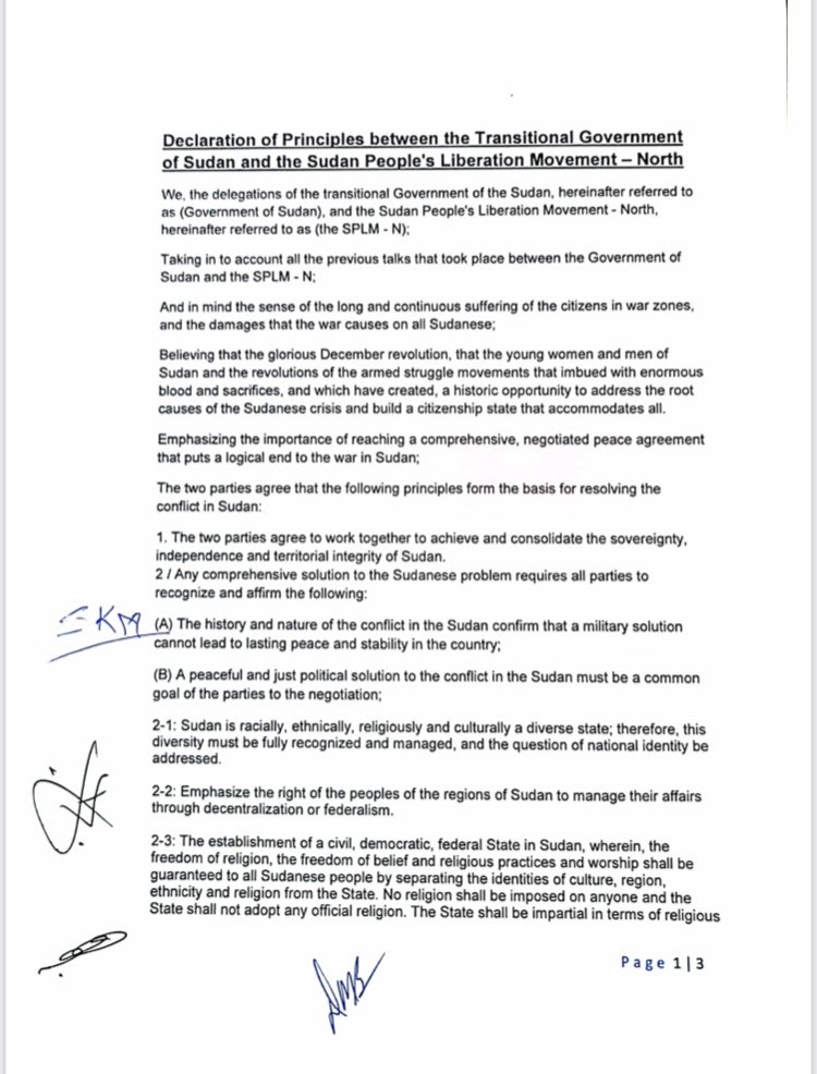 EyeRadioJuba's tweet photo. Declaration of Principles Between the Transitional Government of Sudan and the #SPLMNorth - #SouthSudan #SSOT https://t.co/8YCNYX4zQj