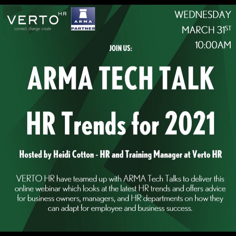 We are hosting a #techtalk with @ARMAleasehold this week to talk about HR Trends for 2021 

We hope to see you there 😄

#hr #arma #armaleasehold #propertymanagement #letstalk