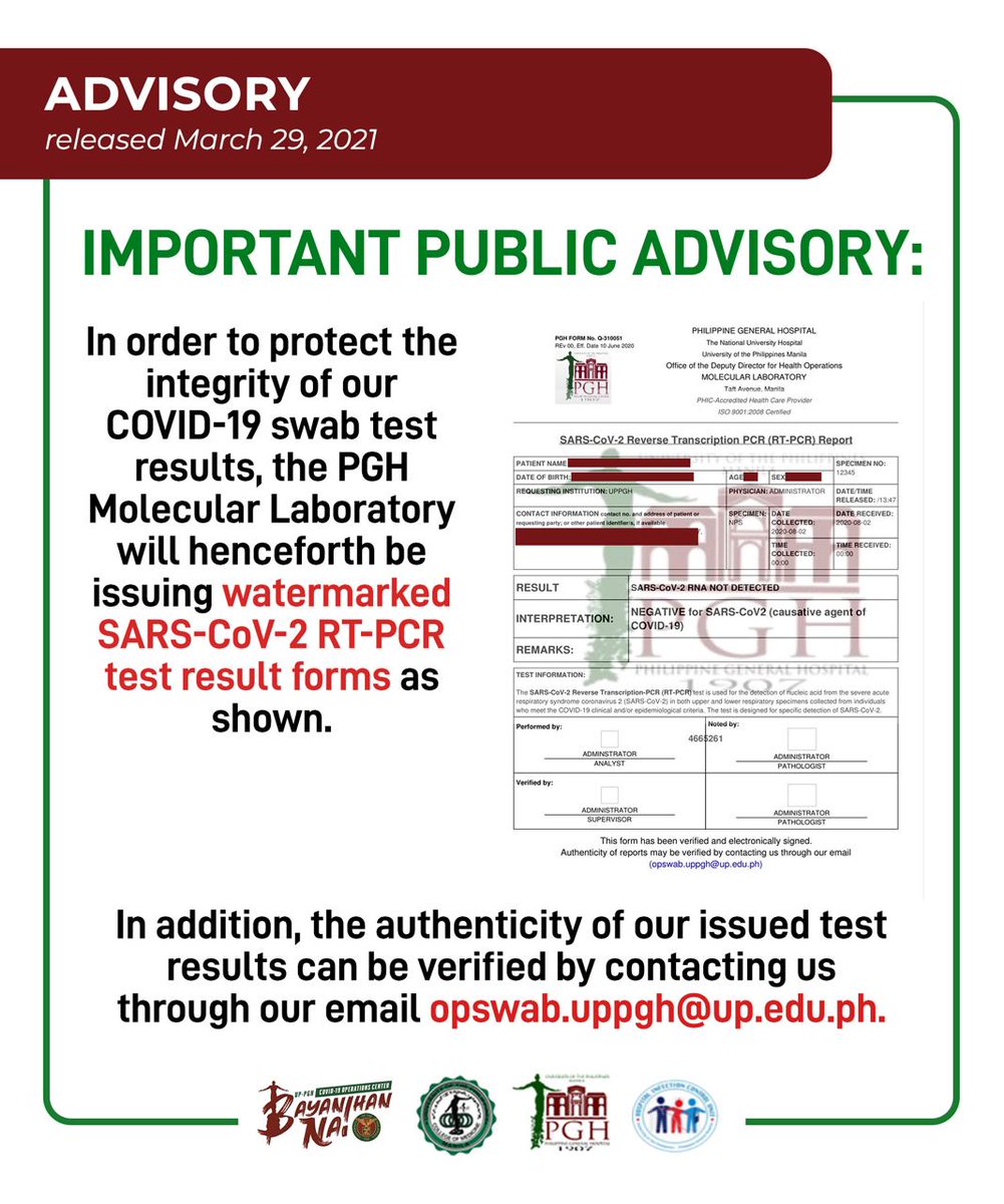 After receving reports of fake PGH swab test results, the state-run hospital will start issuing watermarked Sars-Cov-2 RT PCR test result forms. <a href="/Team_Inquirer/">Inquirer Reporters</a>