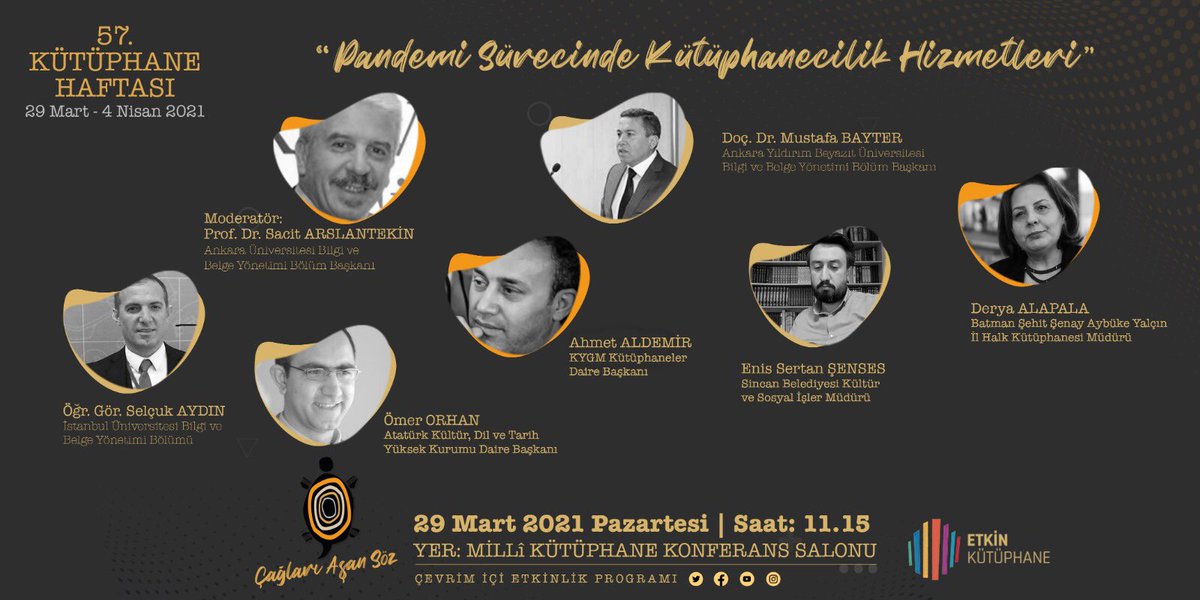 57’nci Kütüphane Haftası Programında, “Pandemi Sürecinde Kütüphanecilik Hizmetleri” konulu ilk panel, bugün saat 11.15’te, @etkinkütüphane sosyal medya hesaplarımız üzerinden yayınlanacaktır.

<a href="/TCKulturTurizm/">T.C. Kültür ve Turizm Bakanlığı</a> 
<a href="/KTBKYGM/">KYGM</a>