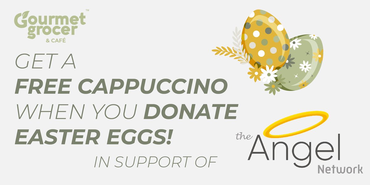 GourmetGrocerSA's tweet photo. It's the last 2 days to support The Angel Network SA Easter Egg drive. Drop off Easter Eggs at the Gourmet Grocer & Receive a complimentary cappuccino 🐣🐰
#TheGourmetGrocerSA #TheAngelNetwork #Eater #Donate #EasterEggs #Give #FreeCappuccino https://t.co/Kh4p1YxVD9