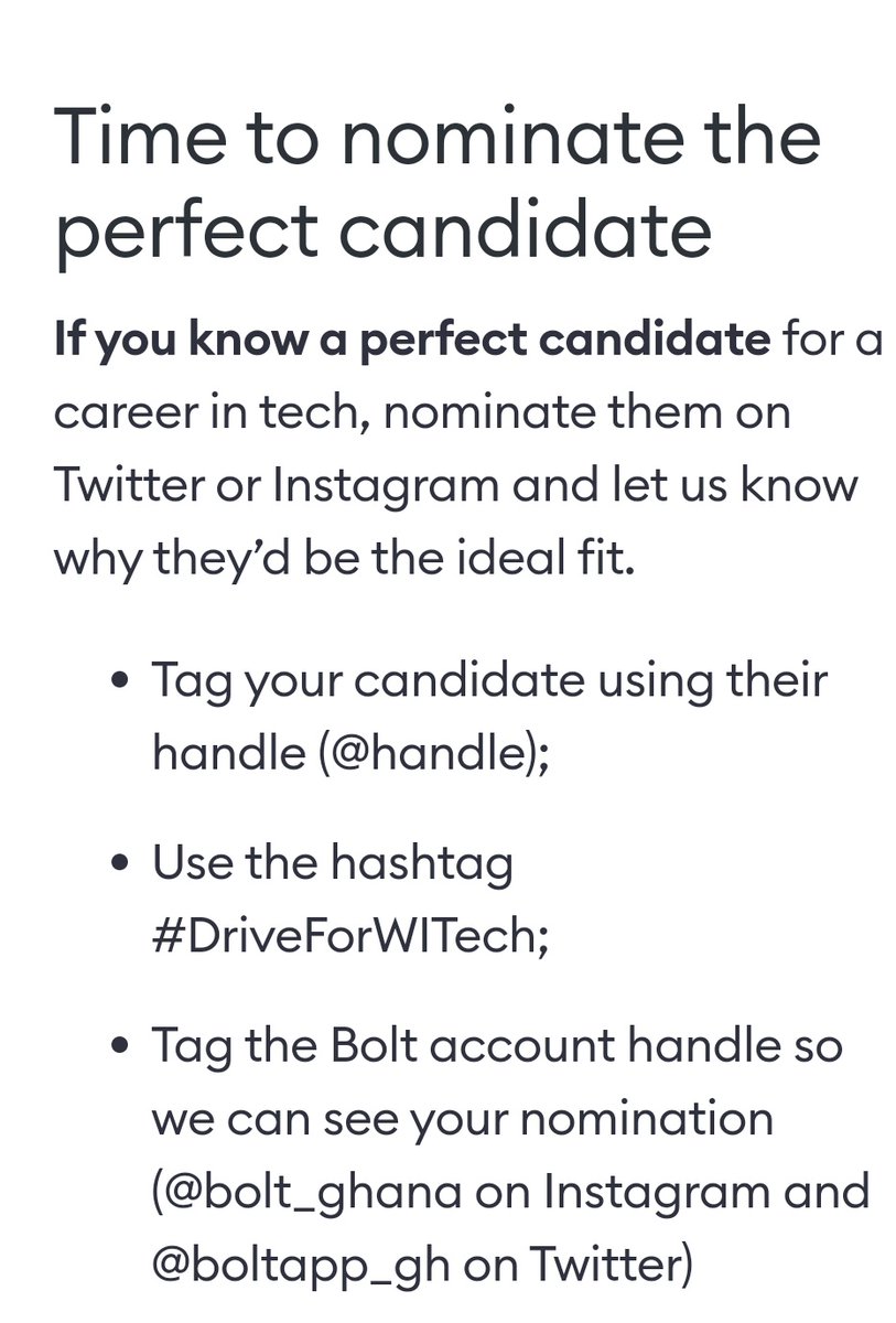 Daavi_aku_'s tweet photo. 12 women in Tech across Africa are going to be given the chance by @BoltApp_Gh to join different teams in Engineering, Operations and Marketing to help fast track their career. You can nominate someone for this.
For more info, ๐ https://t.co/CtkV8CluVH
#DriveForWITech https://t.co/EOadaoP6jY