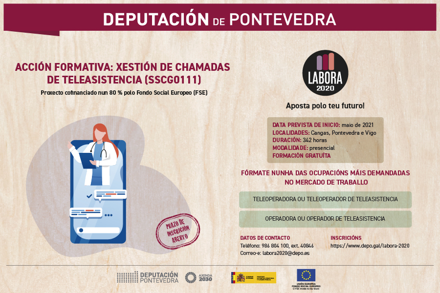depo_es's tweet photo. 👩‍🎓👨‍🎓 Aposta polo teu futuro! #Labora2020 organiza novas accións formativas gratuítas

➡ Xestión de chamadas de teleasistencia
📍 @ConcelloCangas, @Pontevedrate e Vigo
🗓 A partir de maio

👉 https://t.co/oFXIxQwoVK https://t.co/vwAhgVjiEh