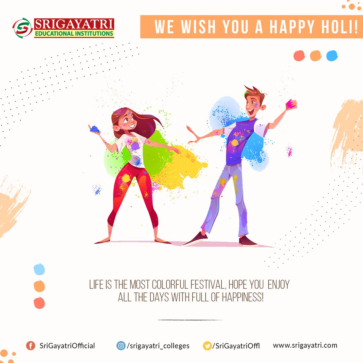 SriGayatriOffl's tweet photo. Dipped in hues of affection and joy has come the festival of Holi. Have a happy and colourful holi!

#holi #happyholi #srigayatrieducationalinstitutions #srigayatricolleges #bestintermediatecollege #boardexam #jee #neet #ba #medicine #iit #aiims #mpc #bipc #Srigayatri https://t.co/ukF9e9pd3U