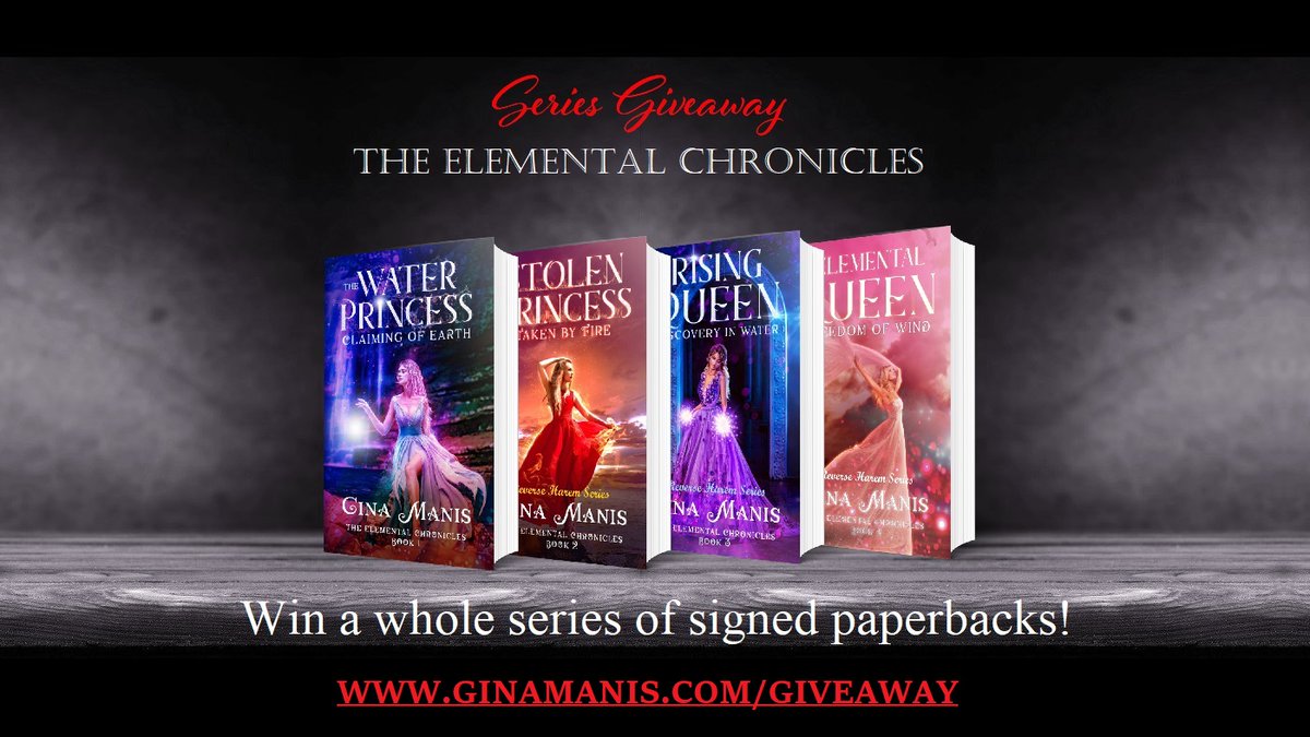 GinaManis5's tweet photo. Enter for your chance TO WIN for this signed paperback collection of  FOUR 4 novels, a stationery set,  AND an elemental gift surprise (a $100 value). https://t.co/luA7zZVMJH
#giveaway #ReveseHarem #fantasyromance https://t.co/dIgBFUDr0B