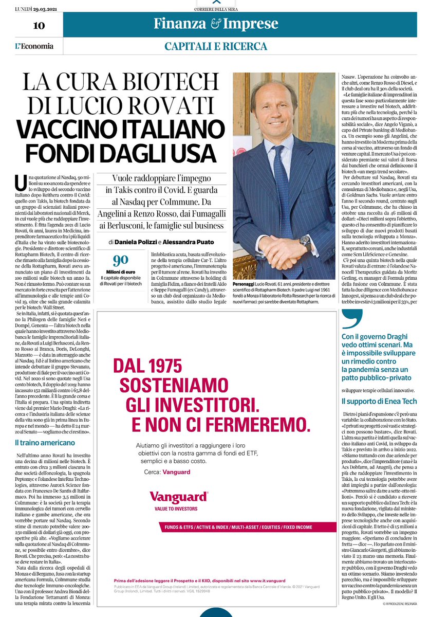 #LucioRovati the most active #Biotech investor in 🇮🇹 €100M - CoLead in <a href="/GenentaScience/">Genenta Science (NASDAQ:GNTA)</a> and #AurorAScience The first 🇮🇹 vaccine @EneaTech