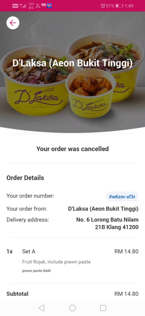 yaa_azila's tweet photo. hello @foodpanda_my apa cerita ni duit dah tolak tp makanan tggu dekat satu jam tk dapat rupanya di cancelkan 😠 duit kau makan, makanan aku kau cancel.. call kedai, kedai kata takde pon order dr foodpnda masuk.. di tgk rupanya ramai kena bila bayar pakai debit https://t.co/G1jhsOgNOX