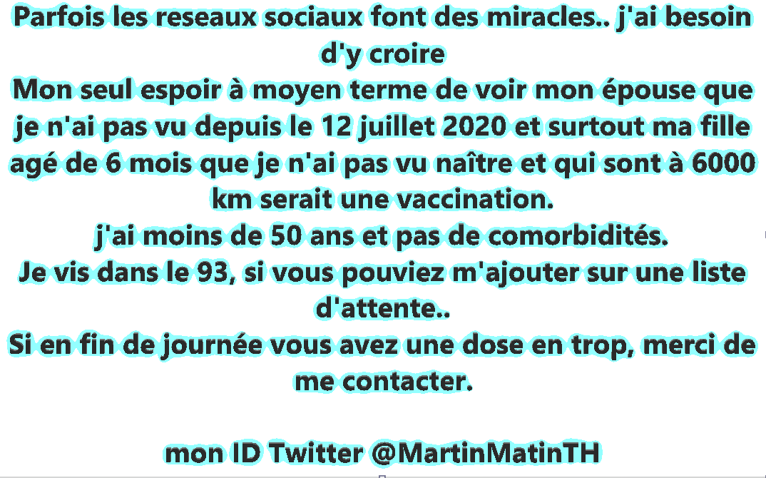 MartinMatinTH's tweet photo. #medecins #COVID19france #VaccinationCovid #LoveIsNotTourism @Sante_Gouv @OIIQ @olivierveran 

SVP RT ce message. j'espère un miracle .

Merci à Tous 

Je laisserai mes coordonnées en Message privé https://t.co/6bnC3ZMwM1