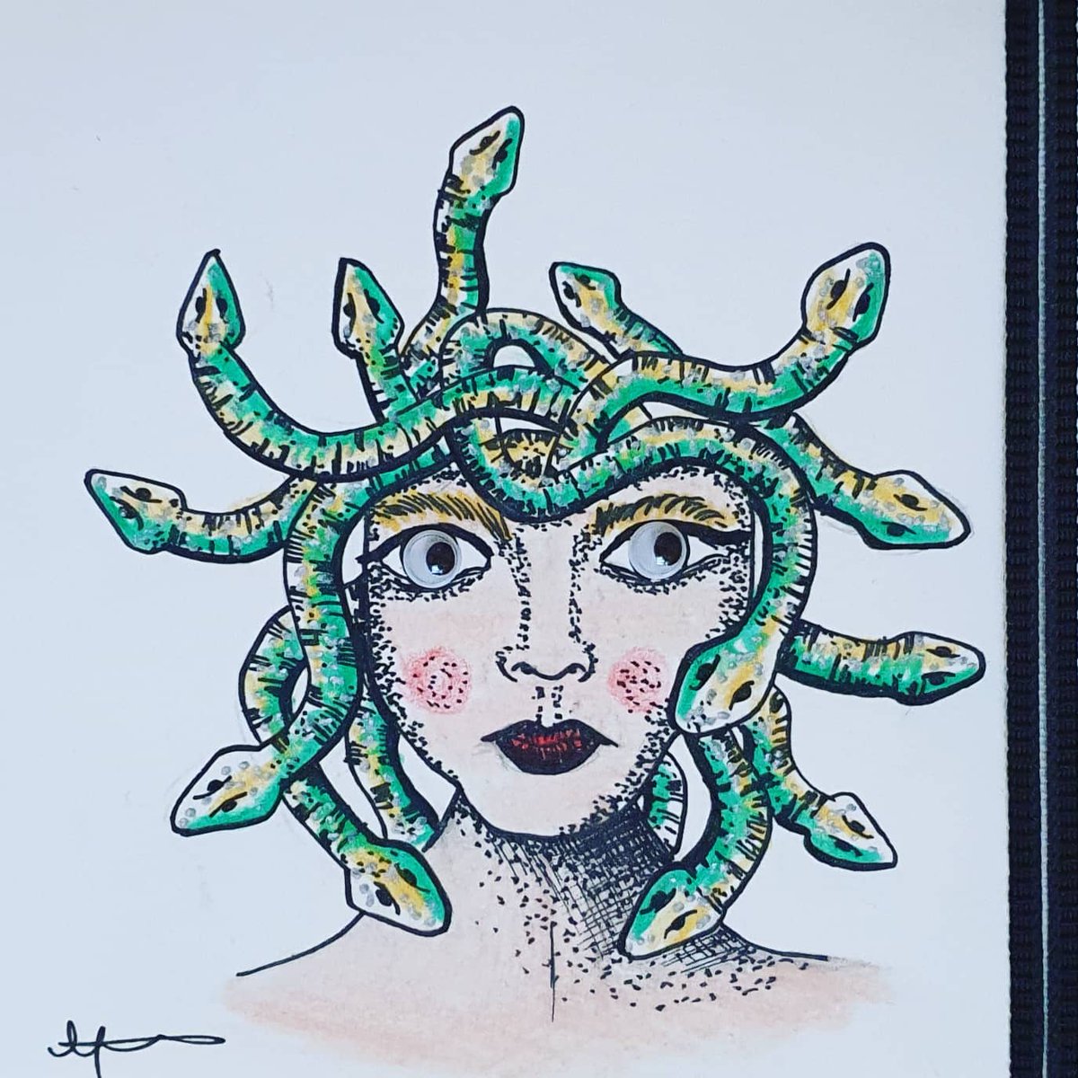 WingItDrawing's tweet photo. #Medusa for #marchotm 
Not sure of the googlies work on this one or not...swipe for variations 
@christophski @owencollier 
@fabercastelluk @artezaofficial 

#Monster #Snakes #SnakeLady #ChallengeAccepted #Drawing #Art #Artist #ArtistOnInstagram #PracticeMakesProgress #WingingIt https://t.co/JzPIYWpuNQ