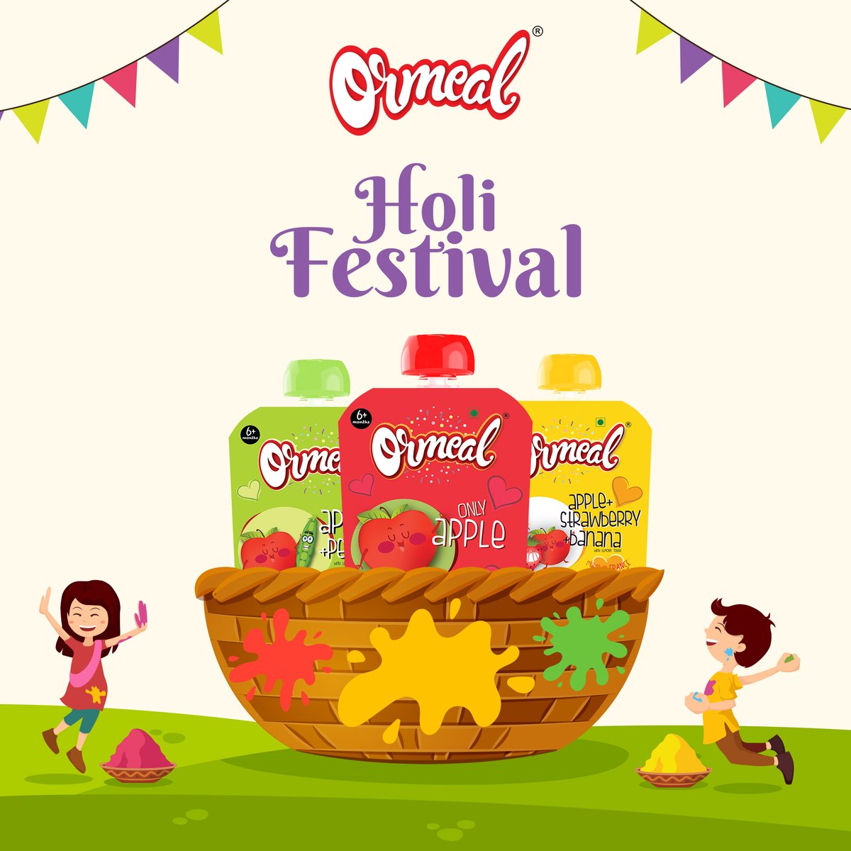 ormeal's tweet photo. #TeamOrmeal wishes you &amp; your little one 'a life full of colour, love &amp; prosperity' this Holi!
#Ormeal  #HappyHoli #Organicmeal #Fruits #NoPreservative #Organic #Puree #BabyFood #MomsChoice #Baby #BabyLove https://t.co/a1eQ0XK4R9