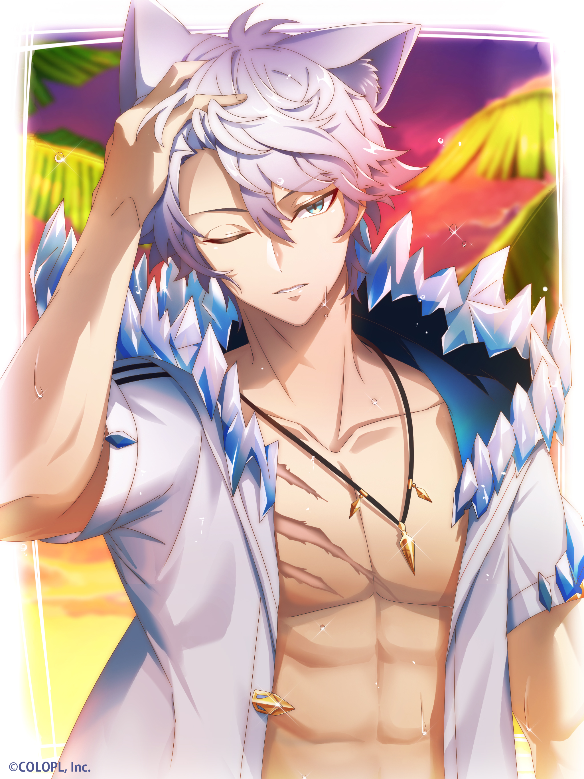 公式 白猫プロジェクト New World S ベスト オブ ネコミミスト 男性22位になったヴィクトールのイラストをお届けするにゃ٩ ๑ ᴗ ๑ ۶ 今回は書きおろしセリフもご紹介 北方氷槍騎士団団長ヴィクトール 一発ギャグだ 猫がねころんだ 夏の海で